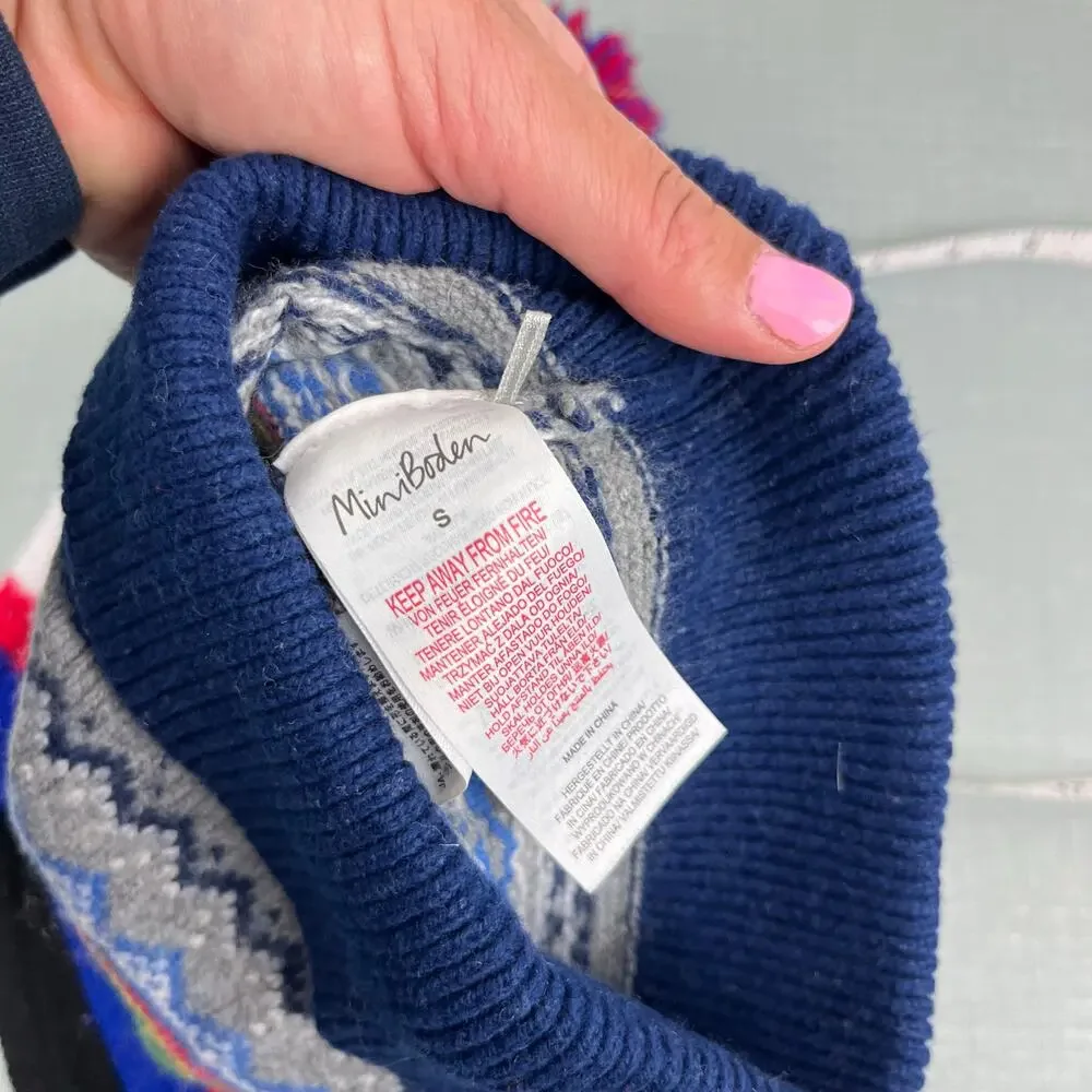 Mini Boden Intarsia Knit Fair Isle Sprout Winter Beanie Hat S